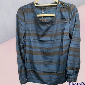 Zip Collection blouse pullover stripes long sleeve 3 button Sz 38 NWT
